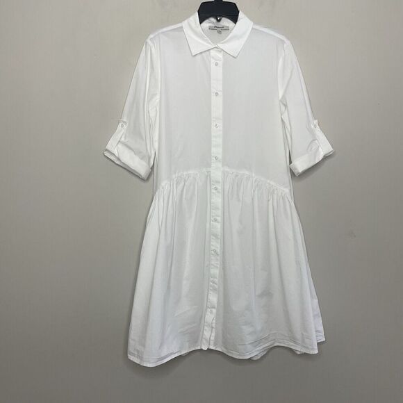 MADEWELL Shirt Dress Women XS Button Front Mini Cotton Poplin Crisp White NS126 - Picture 3 of 13